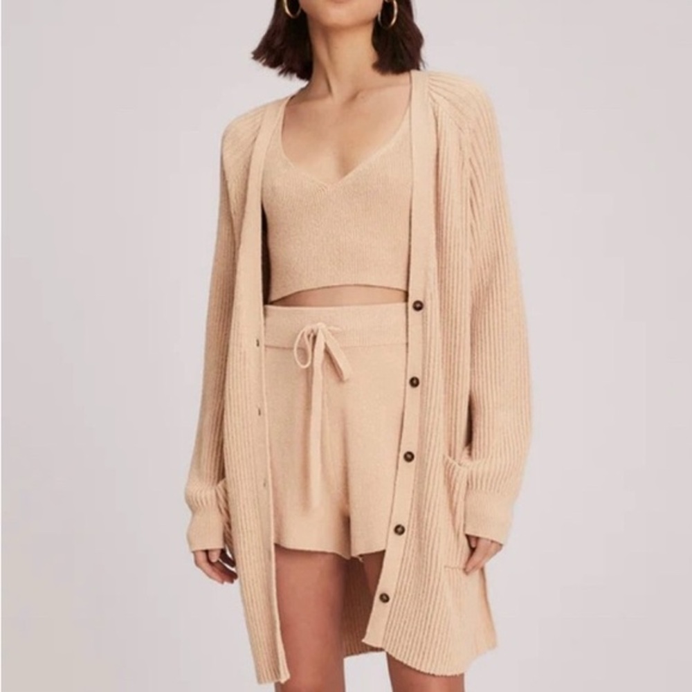 A.L.C.‎ Caspian Ribbed Knit Cardigan Tan Brown with Pockets